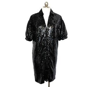 * Black Sequin Shirt Style Midi dress - EVERY  brand - Size M NWT